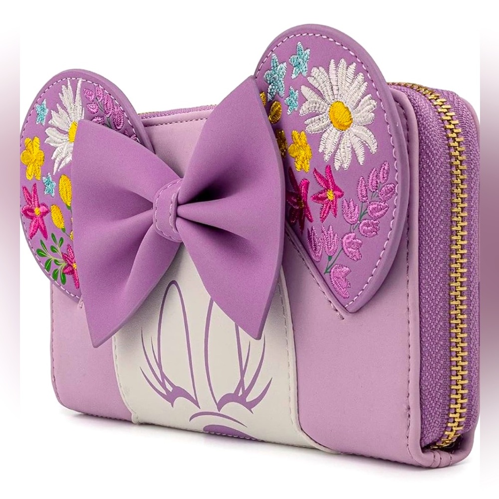 🔥 Loungefly Disney Minnie Mouse Floral Zip Around Long Wallet Purple, NWT …